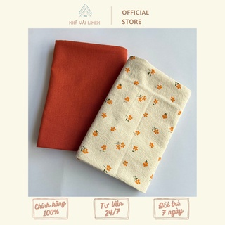 Vải họa tiết thô đũi hoa cam 5 cánh - cam đất bột nhà vải linen