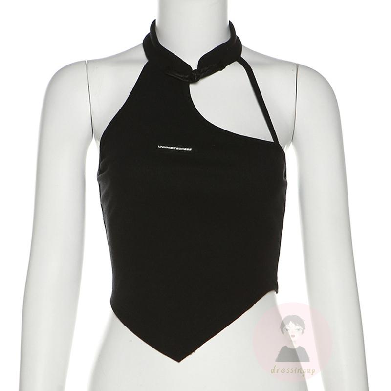 Áo Thun Không Tay Hở Lưng In Chữ Size S/M/L Màu Đen Cho Nữ