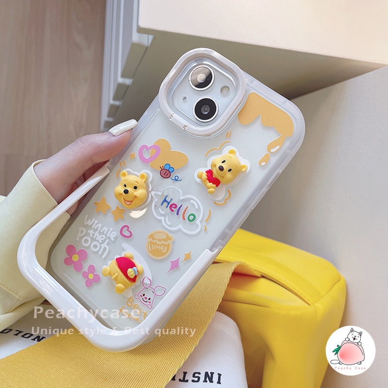 Ốp Điện Thoại TPU Mềm Có Giá Đỡ Phong Cách Hoạt Hình Winnie Pooh 3D Cho iPhone 14 13 12 Pro Max 11 Xr Xs Max X