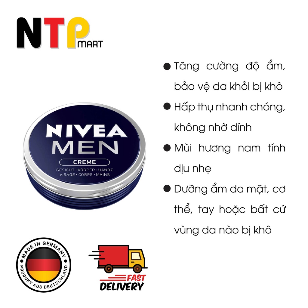 Kem Dưỡng Da Nam Nivea Men Creme hộp 75ml/ 150ml nhập khẩu Đức