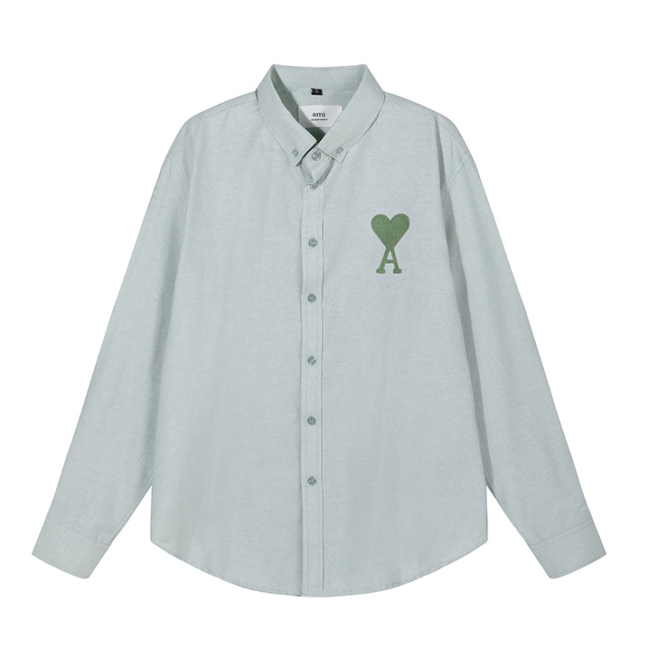 Áo Sơ Mi Oxford Tay Dài Thêu Hình Trái Tim Màu Đỏ Phong Cách Paris Mới Cho Cặp Đôi