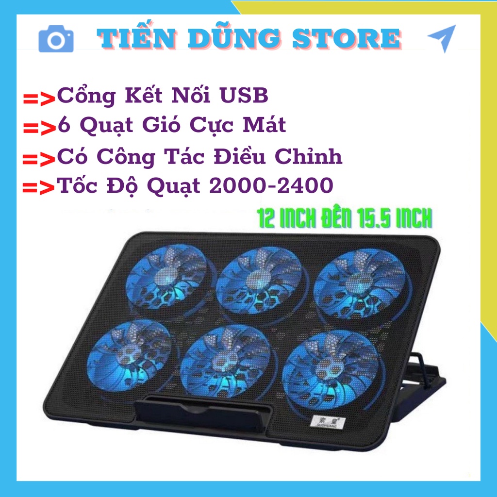 [ HOT ] Đế Tản Nhiệt Laptop Macbook S6 Quạt Đèn Led Tùy Chỉnh Độ Cao Chống Ồn