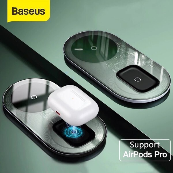 Đế Sạc Nhanh Không Dây Baseus 2 Trong 1 Công Suất 15W Cho Huawei Iphone Max Samsung Xiaomi Airpod Pro Chính Hãng