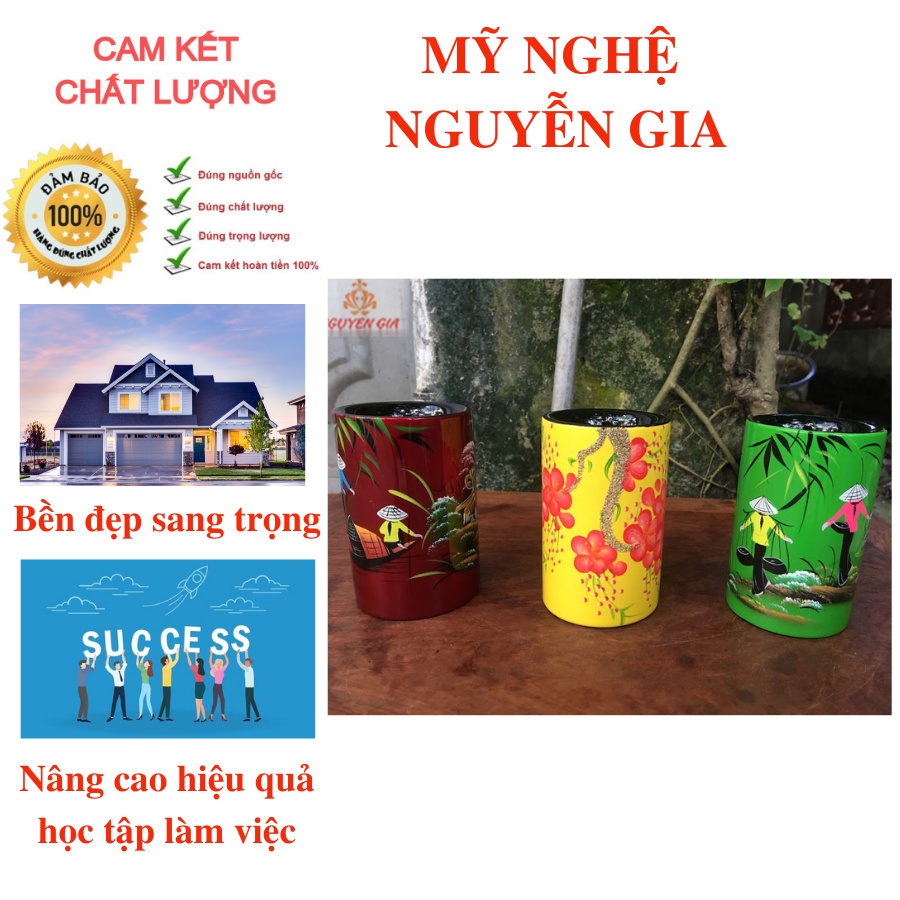 Hộp đựng bút để bàn bằng gỗ hình tròn tạo nên nét sang trọng ấn tượng cho không gian trang trí (giao mẫu ngẫu nhiên)