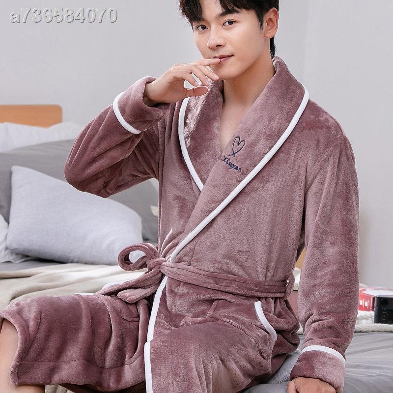 ♚✒Áo choàng ngủ tay dài lót nhung dày dặn thời trang mùa đông cho nam giới | BigBuy360 - bigbuy360.vn