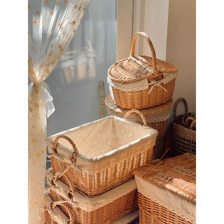 giỏ mây lót vải hoa cúc