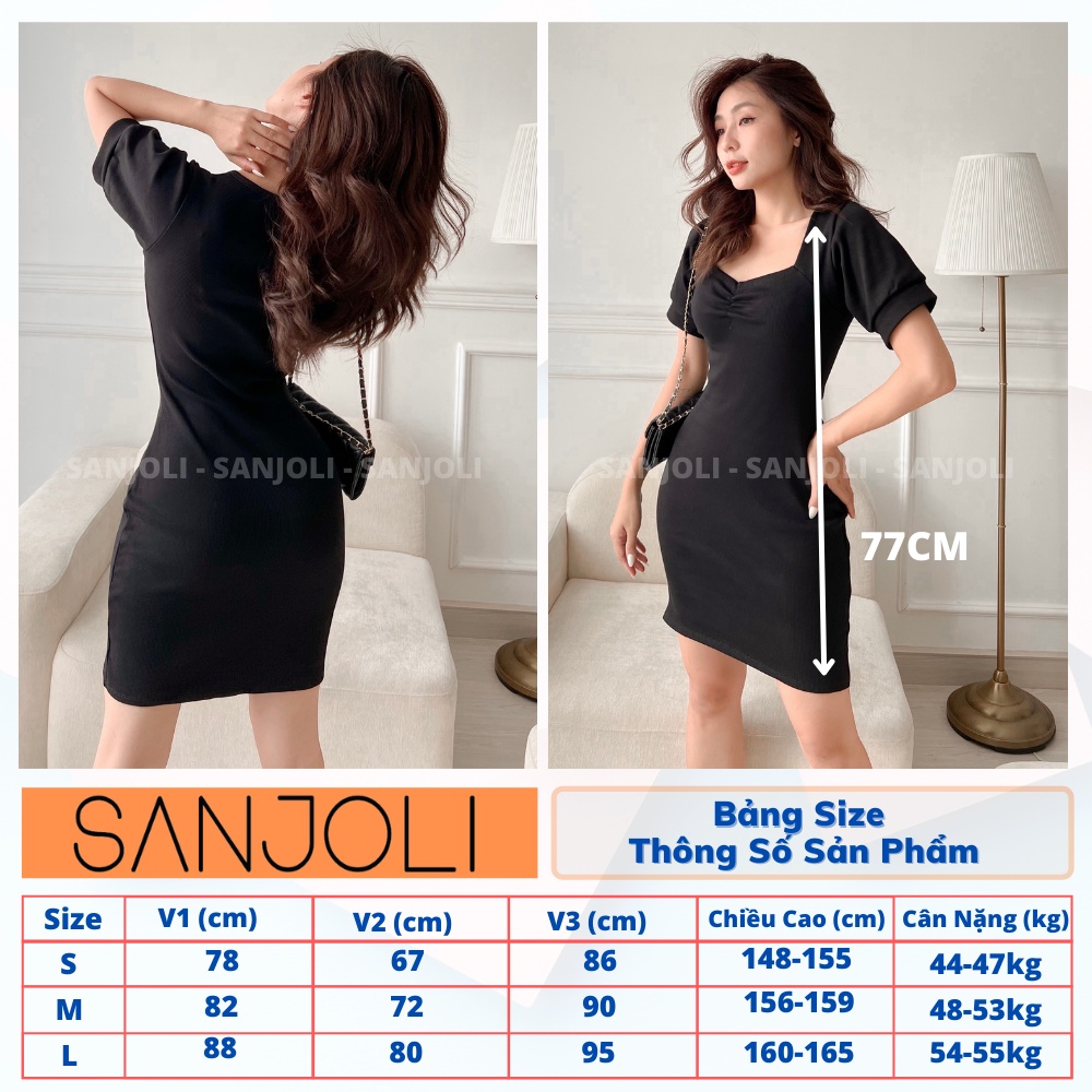 Váy Body Dáng Ôm Tay Phồng SANJOLI Đầm Body Nhún Ngực Chất Thun Nhún Eo Thiết Kế Thời Trang Đi Chơi Dự Tiệc VD063