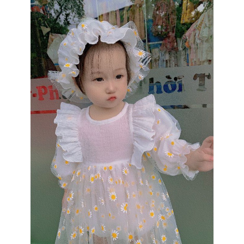 Body váy cho bé cúc trắng