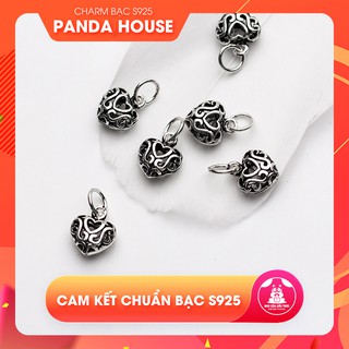 Charm bạc s925 hình trái tim khắc hoa văn họa tiết size 15x10x11mm (charm treo) - Panda House