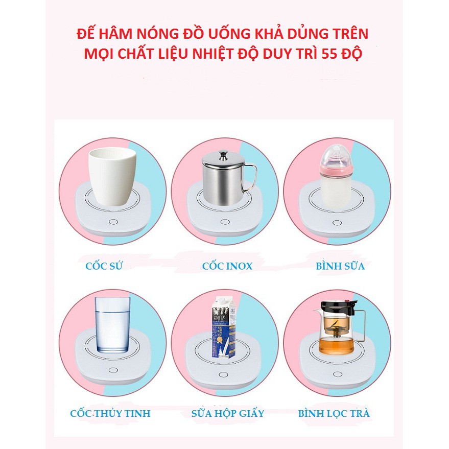 Đế hâm nóng giữ nhiệt đồ uống trà, cà phê, sữa ( kèm cốc thìa )