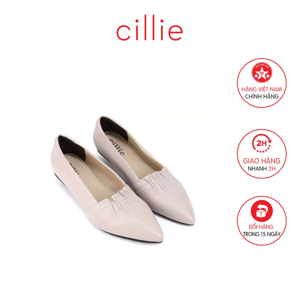 Giày búp bê nữ mũi nhọn thanh lịch phối quai nhún bèo nhẹ nhàng đế bệt đi học đi làm Cillie 1210