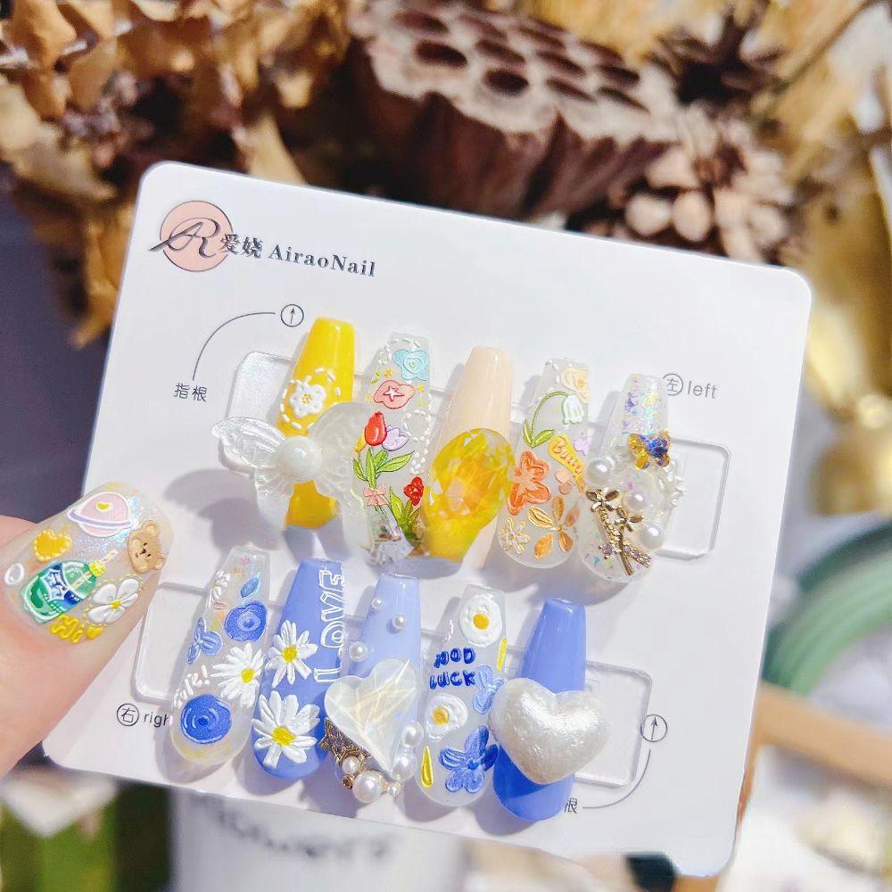 [Hàng mới về] Miếng dán móng tự dính họa tiết hoa dập nổi 5D nhiều màu sắc trang trí nghệ thuật thời trang DIY