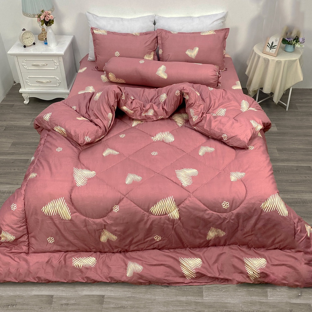 CHĂN PHAO Ga Gối poly cotton [Loại Đẹp] [ 1 Chăn phao + 1 Ga chun + 2 Vỏ gối nằm + 1 Vỏ gối ôm ]