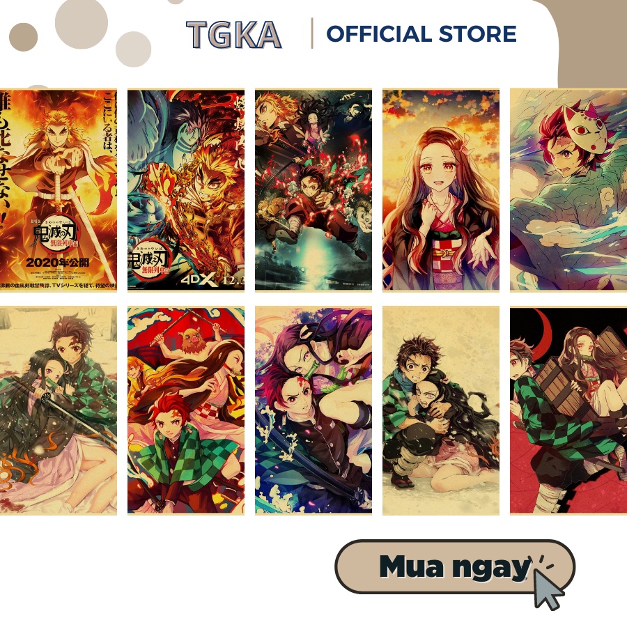 Poster anime Truyện Tranh Nhật Bản Kimetsu no Yaiba, bóc dán cực nhanh, in hình sắc nét