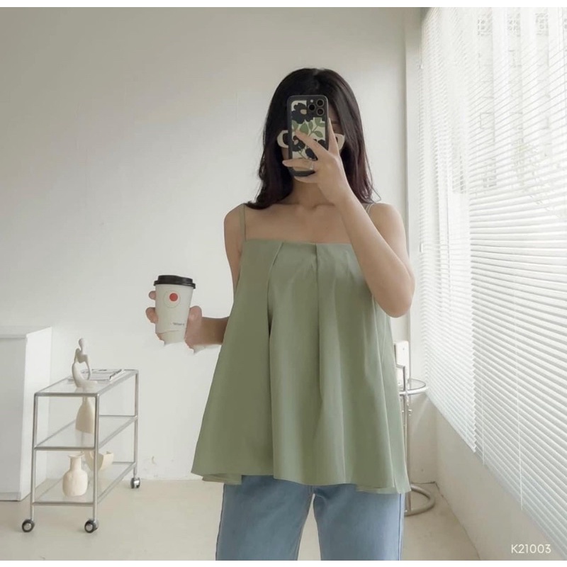 Áo Kiểu HAI DÂY VIN TOP thiết kế xếp li nhẹ form rộng màu sắc style vintage free size