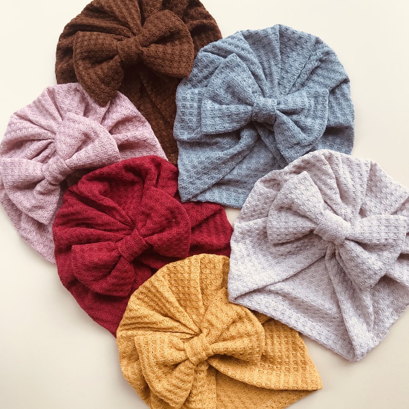 Mũ beanie cotton mềm màu trơn đính nơ thời trang thu đông 2021 cho bé gái