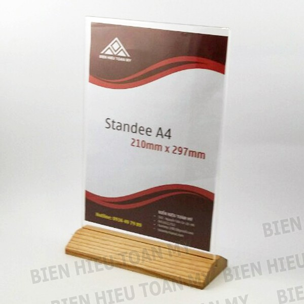 Kệ mica A4 - Standee đế gỗ để bàn A4