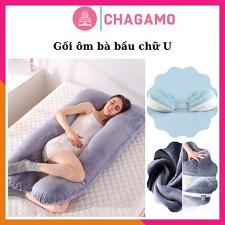 Gối ôm bà bầu chagamo gối ôm hình chữ u vải nhung cao cấp