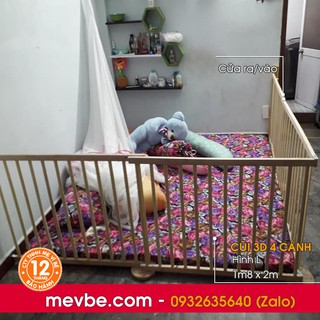 Quây cũi gỗ 4 cánh, cũi 3d, rào chắn trẻ em Mẹ Vì Bé