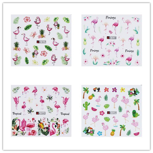 Set 12 tờ nhãn dán trang trí móng họa tiết Chim hồng hạc DIY