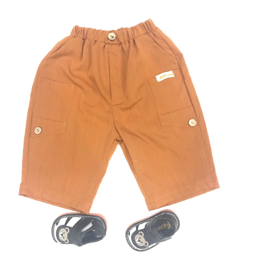 Quần Ngố Phối 3 Cúc Bé Trai Chất Đũi Xước Năng Động Mát Nhẹ Size 10-35kg