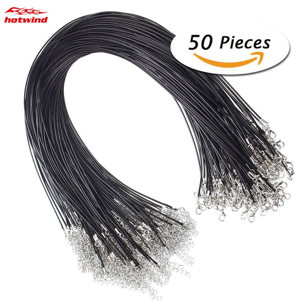 Bộ 50 Dây Da Đen 18" Làm Vòng Cổ Thủ Công
