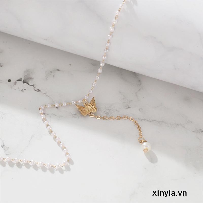 Vòng cổ Mặt Hình Bướm Ngọc Trai Dịu Dàng Phong Cách Retro