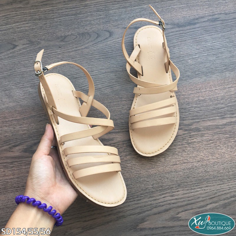 (Lẻ Size 35 36 SALE 79k) - Giày Sandal Nữ Quai Ngang Mảnh Đế Bằng Giá Rẻ - Chất Da Mờ SD154/SD155/SD156