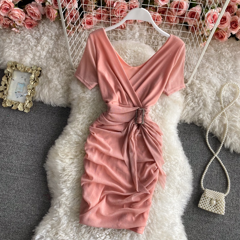 🌸Hàng Order🌸 Váy Đầm Body Cổ V Thắt Eo Đính Đá Lấp Lánh Sang Chảnh Nữ Tính🌸Hàng Quảng Châu