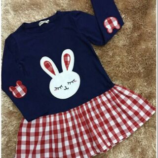 Váy bé gái cotton thêu thỏ