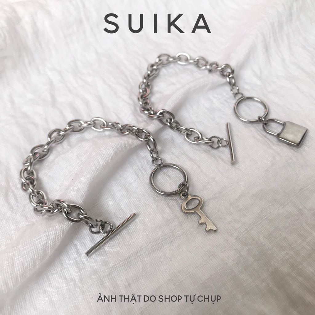 Vòng Tay Ổ Khóa, Chìa Khóa Lắc Tay Đôi Unisex Couple Thép Titan Không Gỉ Suika.Acc