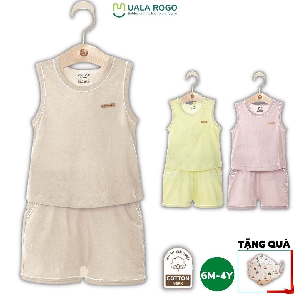 Quần áo bé trai ba lỗ cộc tay hè Ualarogo 6 tháng - 4 tuổi cotton thoáng mát cổ tròn thấm hút 3952