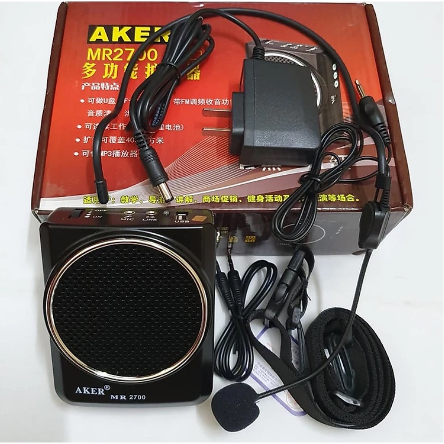 Máy Trợ Giảng AKER MR2700 - Loa Trợ Giảng Tặng Kèm Micro Cài Áo - Nhỏ Gọn - Âm Thanh Trung Thực - Pin 20H - Bảo Hành 12T