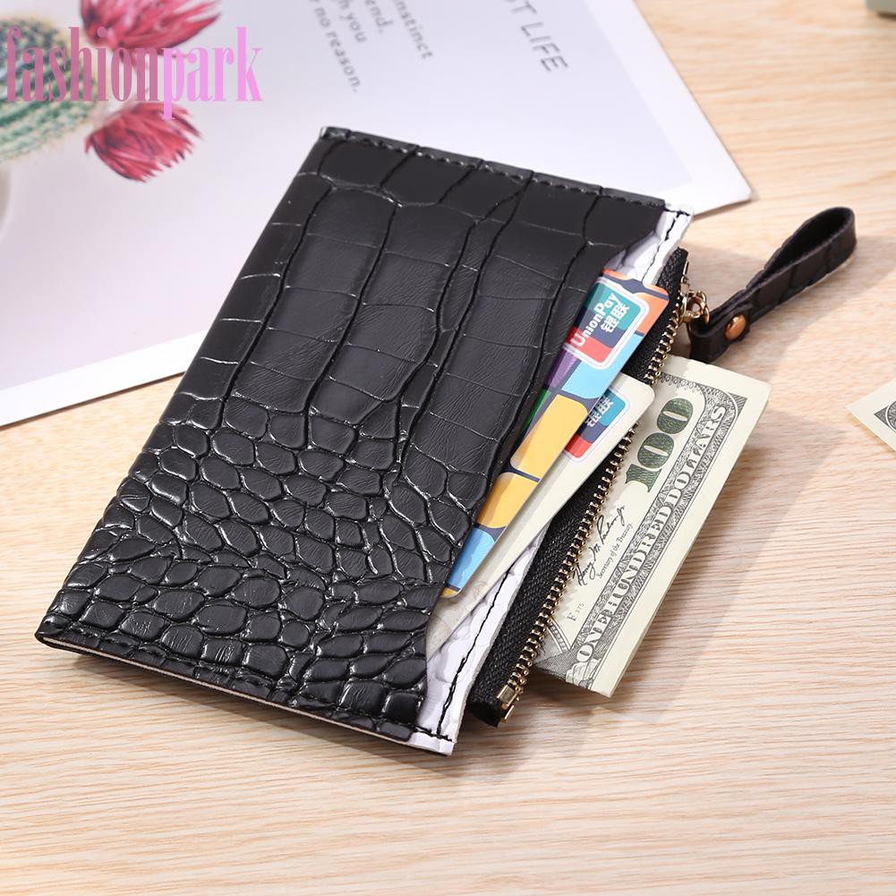 (FAS) Fashion Women PU Alligator Pattern Card Holder Contrast Color Mini Wallet