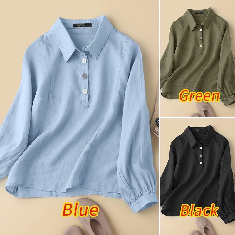 Áo sơ mi ZANZEA tay dài cổ bẻ dáng rộng phong cách vintage cho nữ
