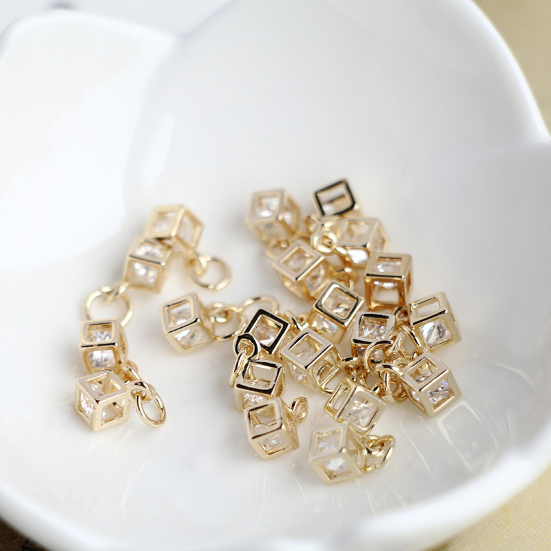 Mặt Vòng cổ Hình Vuông Đính Đá zircon 14K Đường Kính 4mm Làm Trang Sức Thủ Công