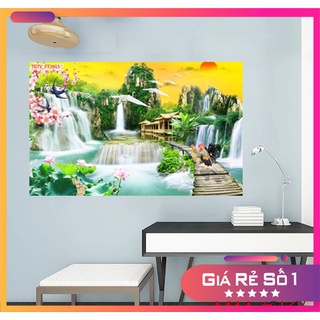 Tranh Phong Thủy Phong Cảnh Thác Nước , Kích Thước 30 x 40 & 60 x 80 , Chất Liệu PP Lau Nước Thoải Mái Không Bay Màu