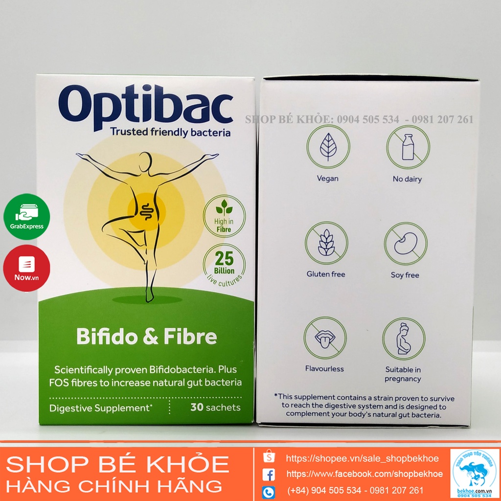 Men Optibac xanh hỗ trợ táo bón - Men vi sinh Optibac Probiotics 30 gói