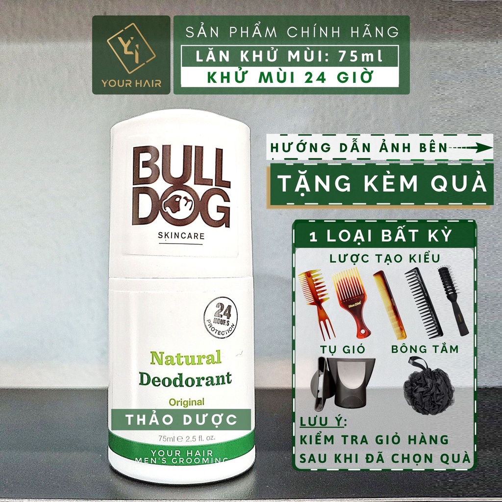 Lăn khử mùi Bulldog Original Natural Deodorant - 75ml | Mùi Thảo dược - Khử mùi 24 giờ