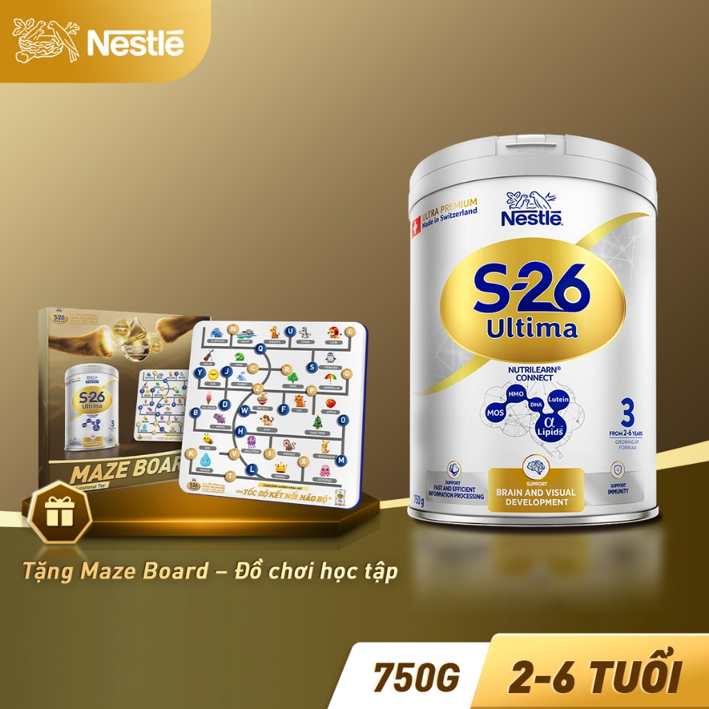 [Tặng Maze Board – Đồ chơi học tập cho bé ] Sữa Bột Nestlé S-26 ULTIMA 3 (S26) 750G từ Thụy Sỹ với NUTRILEARN® CONNECT