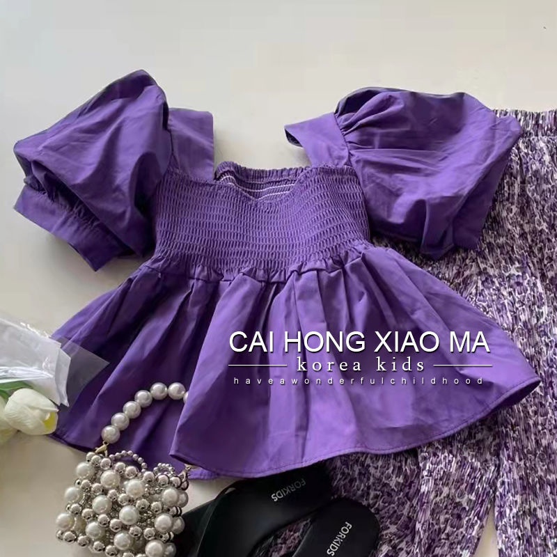 Set Áo Thun Tay Ngắn + Quần Dài In Hoa Cho Bé Gái