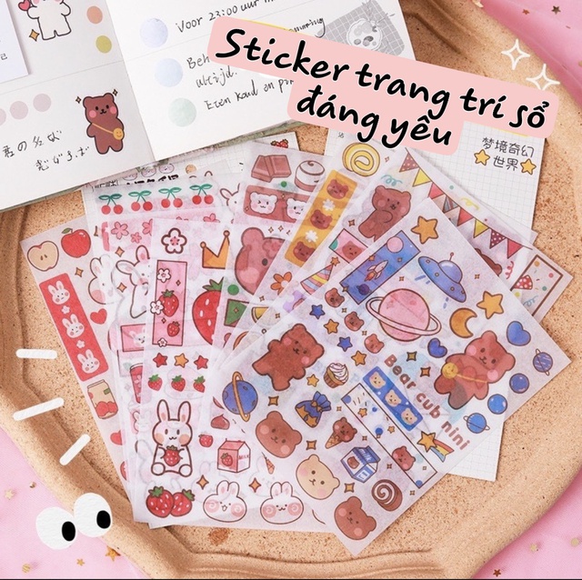 Set 4 tấm sticker hình dán trang trí cute