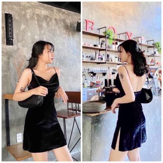 Đầm nhung hai dây xẻ chân váy - Lilo Dress