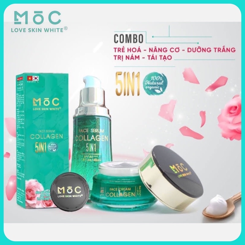 Bộ Kem & Serum Collagen 5 In 1 Cao Cấp MOC Love Skin White [Trẻ Hoá-Nâng Cơ-Dưỡng Trắng-Ngừa Nám-Tái Tạo Da]