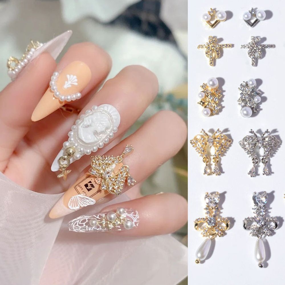 [Hàng mới về] Phụ Kiện Trang Trí Móng Tay Hình Nơ/ Trái Tim/ Bướm 3D Bằng Kim Loại Đính Đá Zircon Sang Trọng Diy
