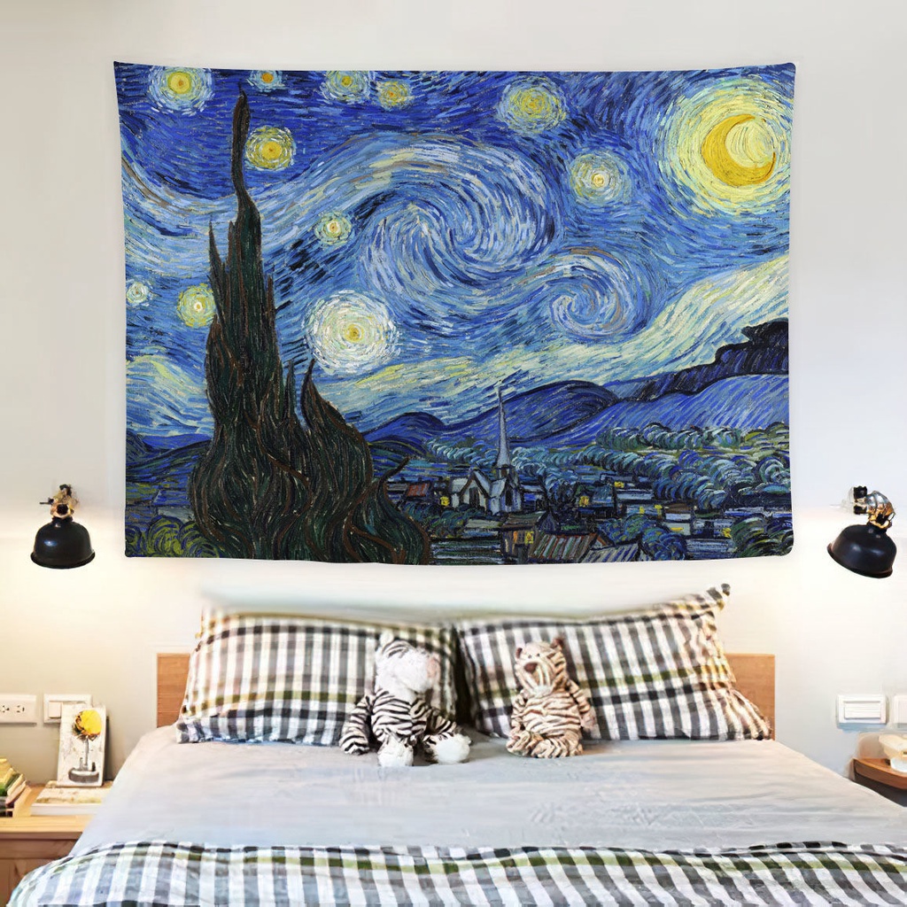 Tranh Vải Treo Tường Họa Tiết Tranh Sơn Dầu Van Gogh Độc Đáo Trang Trí Phòng Ngủ