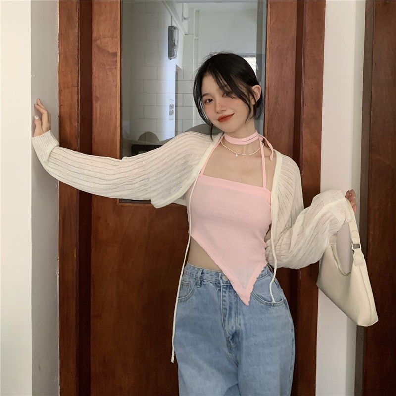SET ÁO YẾM NỮ + ÁO KHOÁC LEN 1/2 DÀI TAY ULZZANG | BigBuy360 - bigbuy360.vn