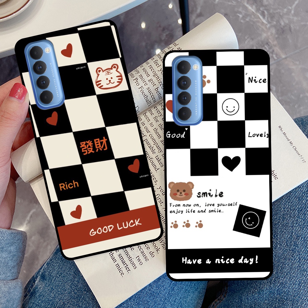 Ốp Oppo Reno4 /  Reno4 Pro / Reno 4 in hình sọc caro, họa tiết đen trắng dễ thương