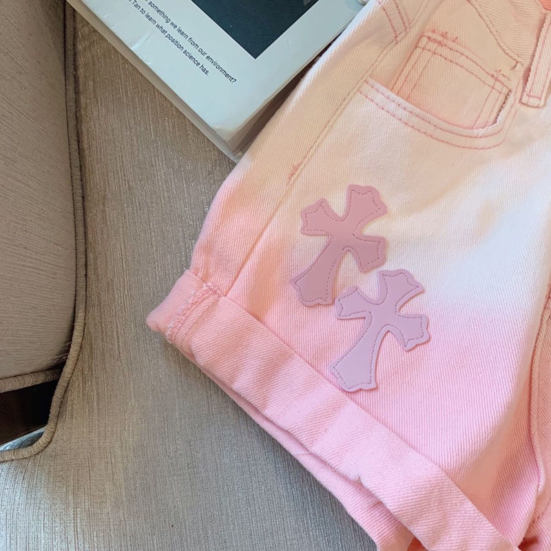 Quần Short Denim Lưng Cao Thêu Chữ Thập Thời Trang Mùa Hè Mới Cho Nữ