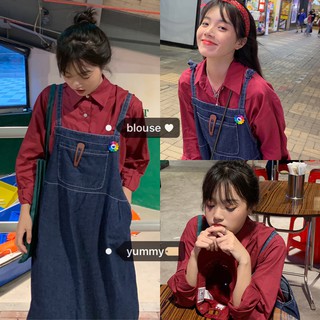 (ORDER) Váy yếm hai dây denim xòe dài rộng vintage nữ sinh Hàn Quốc đáng yêu